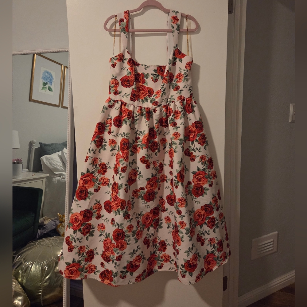 Sachin + Babi White and Red Floral Midi Dress